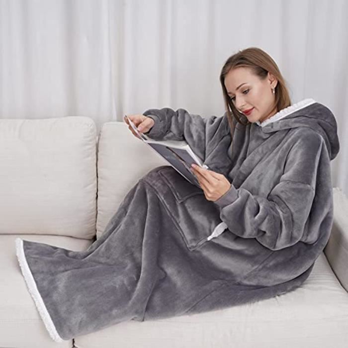 Couverture chaude d'hiver à capuche avec poche TV pour adultes