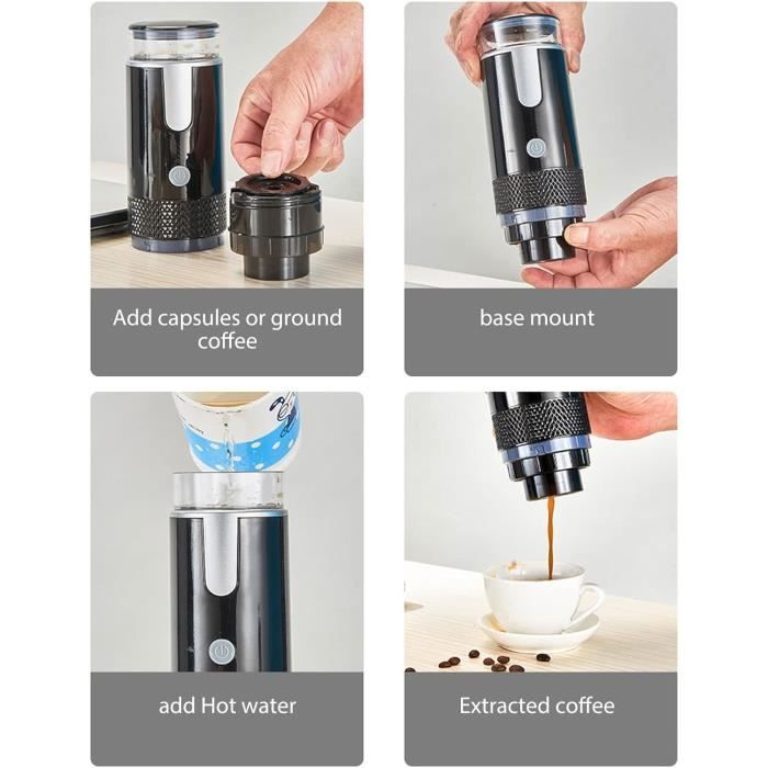 Cafetière Portable Expresso MMOBIEL - Compatible Capsules & Café Moulu, USB-C, Base Anti-Dérapante | Pour Voyage, Bureau