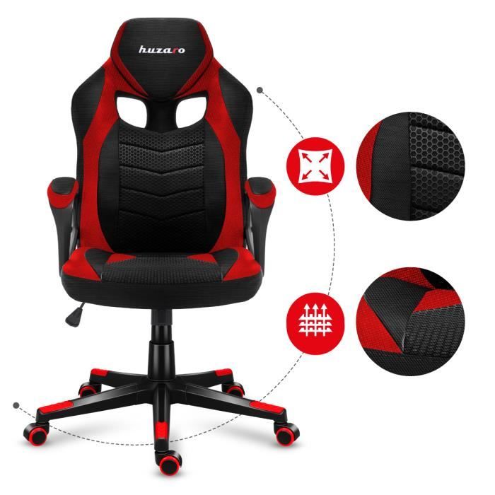 Chaise Gaming Ergonomique Rouge Tissu Respirant - Dossier Réglable 180°, Soutien Lombaire, 150 Kg, Idéale Bureau & Jeux