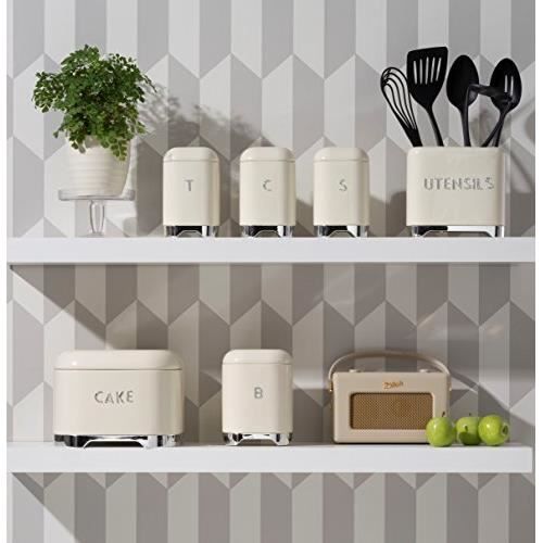 Boîte à Ustensiles KITCHENCRAFT LNUTENCRE - Acier Finition Crème, Design Vintage 15x16cm
