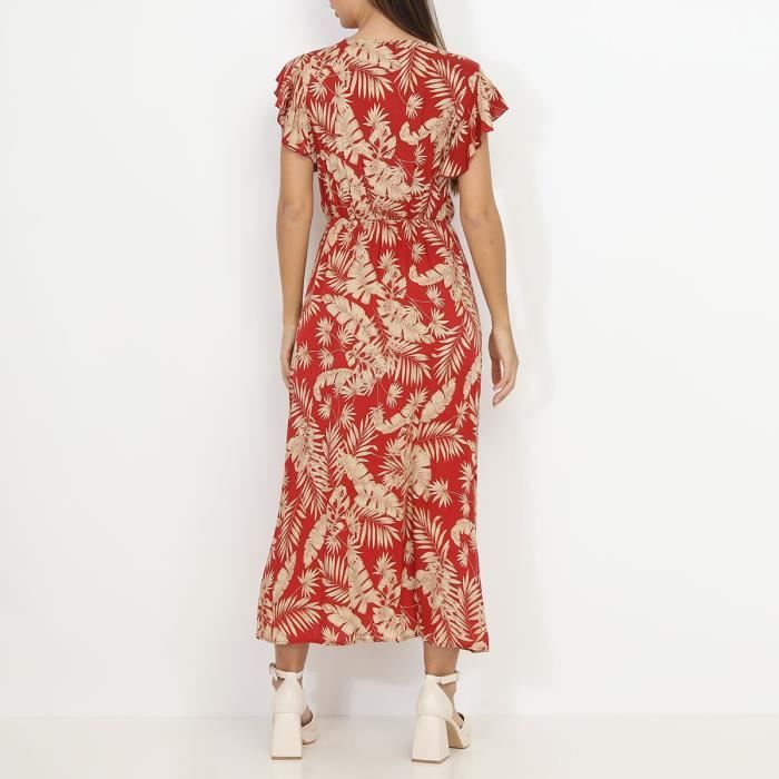 Robe longue rouge imprim feuilles dor es Rouge Cdiscount Pr t