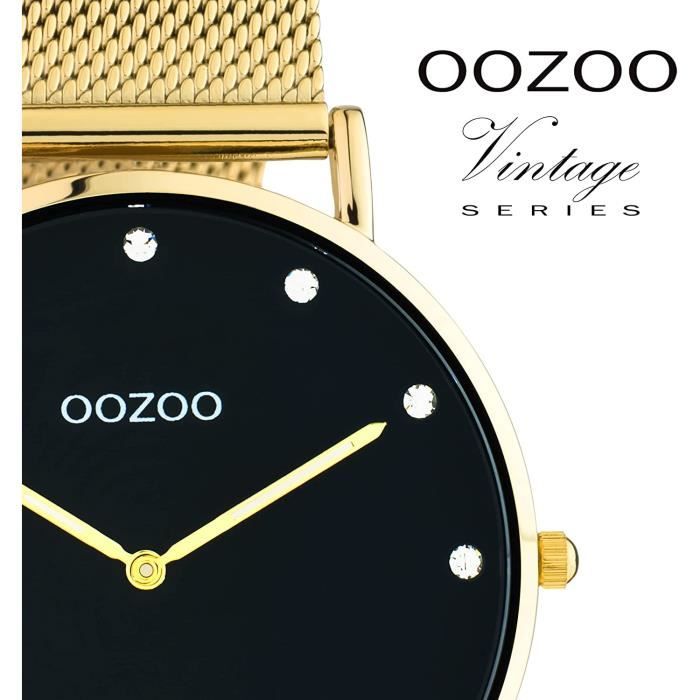 OOZOO Montre vintage pour femme Avec bracelet en maille de 20 mm Analogique pour femme Ronde