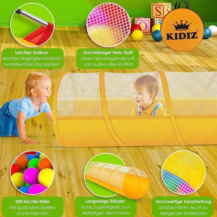 Tente Tipi Pour Enfant Tente De Jeu Kidiz XL Avec 200 Balles - Piscine à Balles Et Tunnel - Pour Maison Et Jardin Tente Enfant