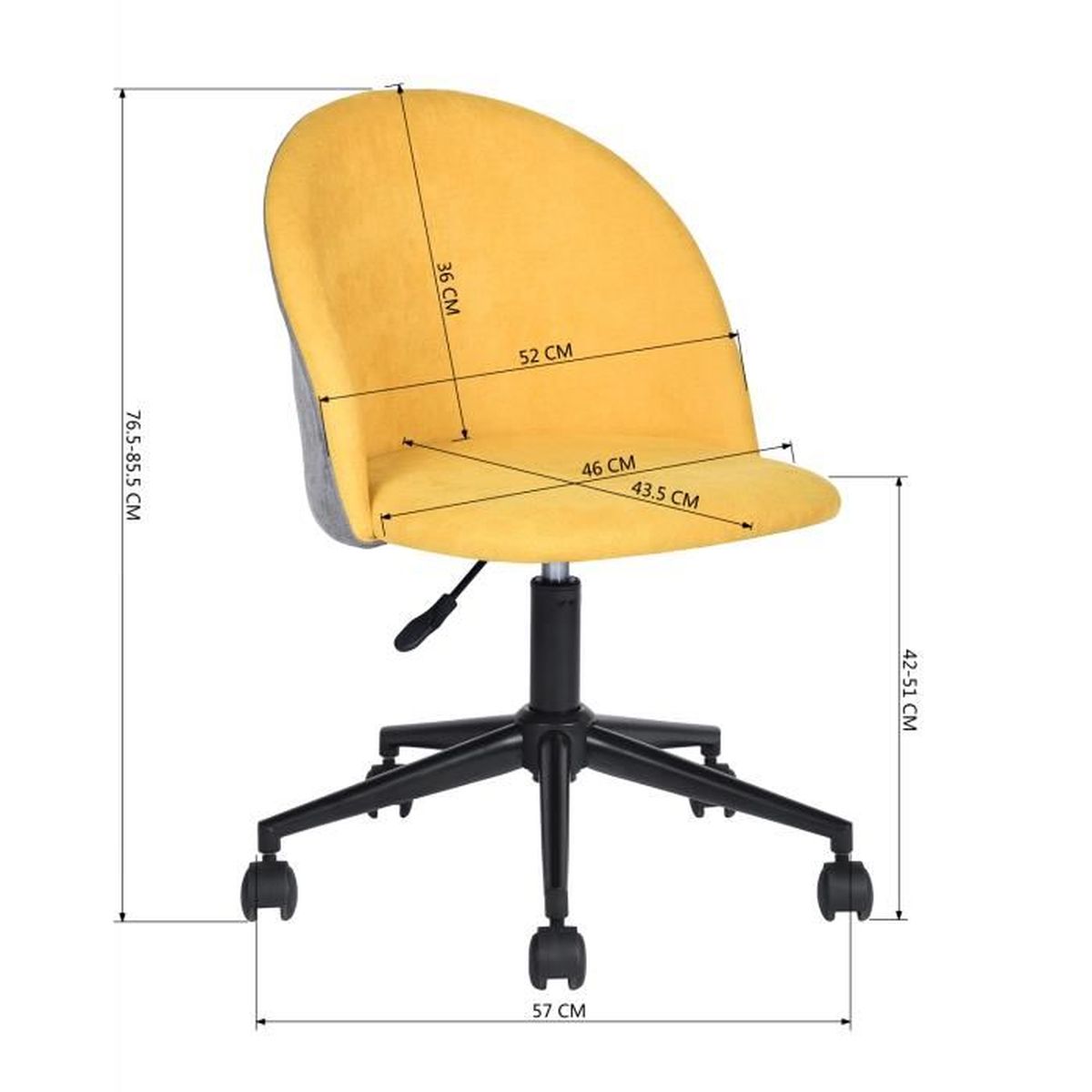 Chaise De Bureau Gris Jaune Tissu Métal Noir