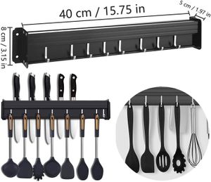 Porte-ustensiles De Cuisine En Inox Avec 6 Crochets, Collé/percé 2 Façons De Monter, Organiseur Mural 40 Cm, Noir | Leroy Merlin