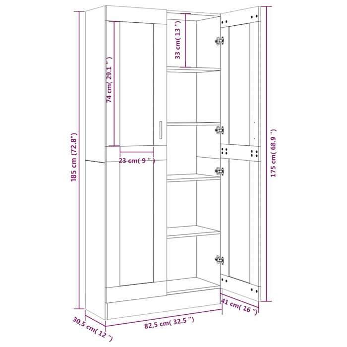 Bibliothèque Sonoma Gris VidaXL 155x24x160 Cm - Armoire à Livres Ou Rangement