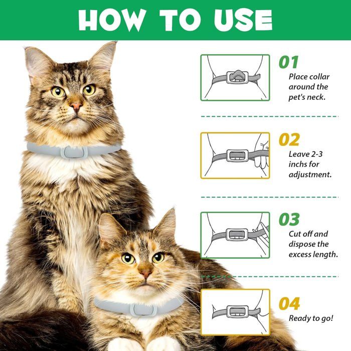 Collier Anti-puces Et Tiques Pour Chat - 8 Mois Protection, Naturel, étanche, Réglable, Gris