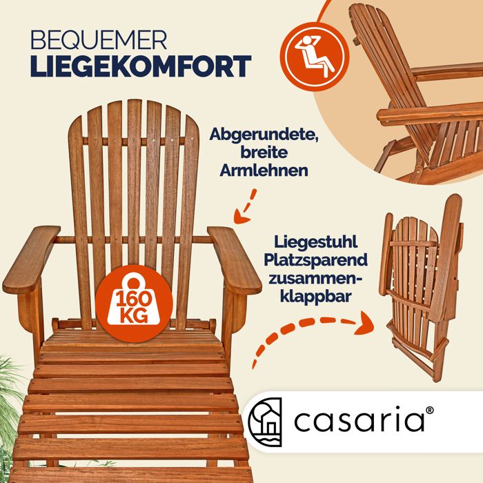 Casaria 2x Chaise longue transat Adirondack en bois d'acacia avec