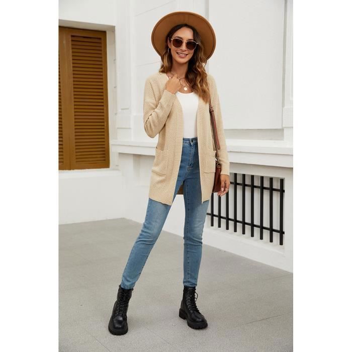 Cardigan Femme BERESIA - Manches Longues, Col En V Et Matière Douce - Parfait Pour Superposition Tendance