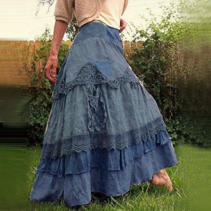Jupe longue en dentelle taille basse pour femme Type Bleu Blanc Cdiscount Pret a Porter