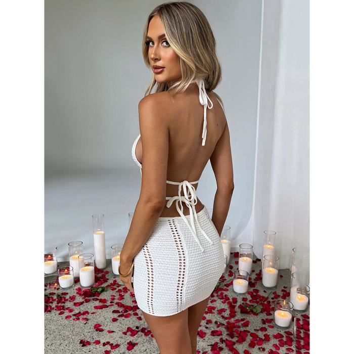 Robe Mozision Mini robe dos nu evidee pour femme robe moulante sexy robe en tricot precieux club et fete ete Black D6279 Blanc Cdiscount Pret a Porter