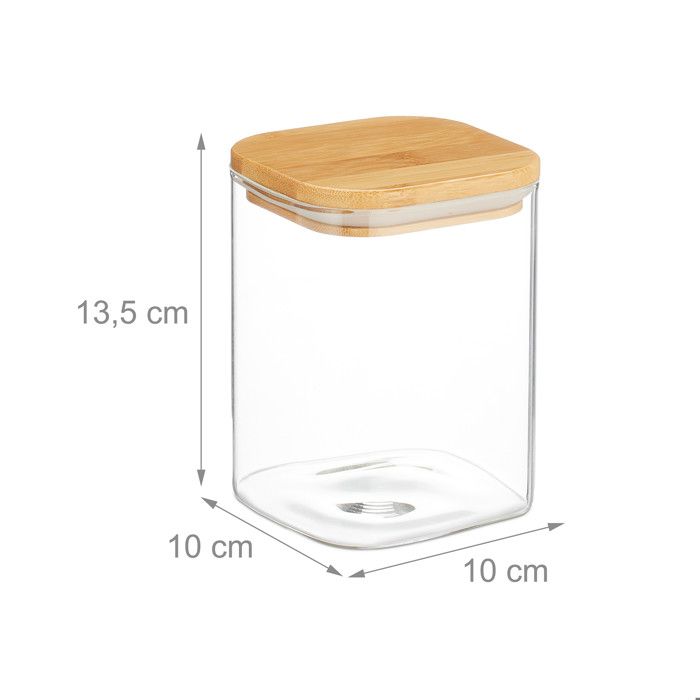 Bocaux En Verre Carrés Relaxdays - Lot De 3, 1200 Ml, Couvercle Bambou & Joint Silicone - Hermétiques Pour Rangement Cuisine !