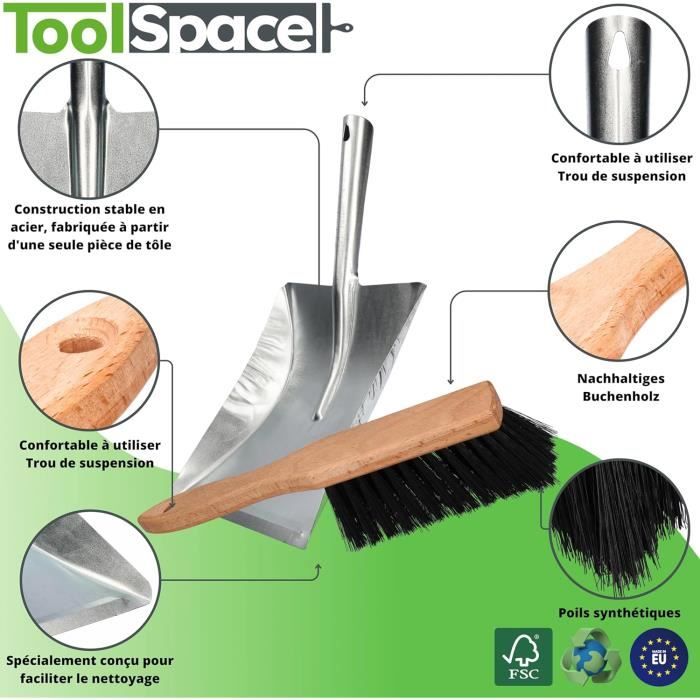 Pelle En Fer BAUSTER® Balai Avec Pelle Et Balayette, En Métal Galvanisé, Balayette Pelle Metal