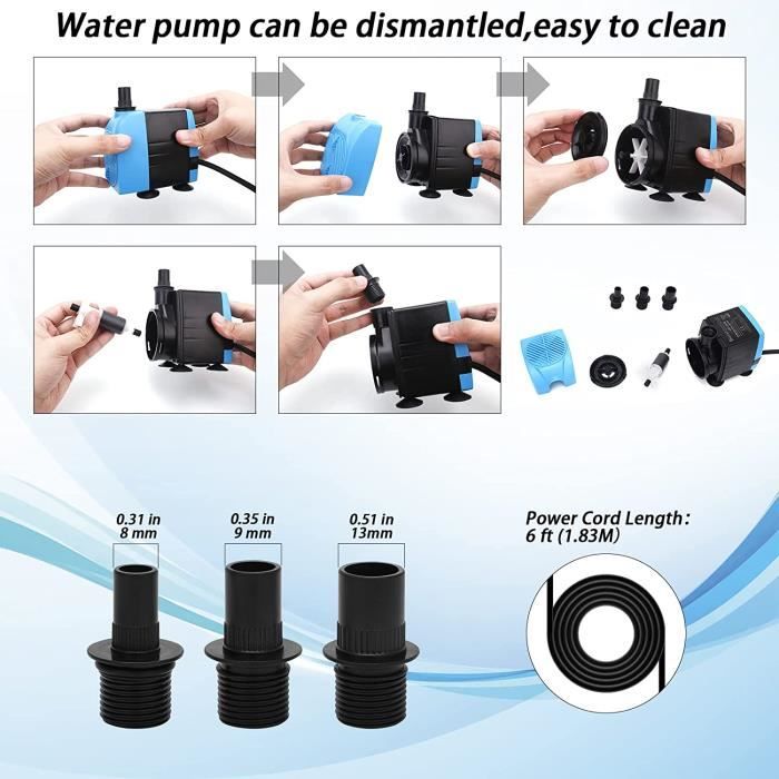 Pompe à eau submersible 450L-H (6W), mini pompe électrique ultra