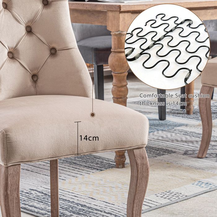 Lot De 2 Chaises Salle à Manger Rembourrées, Bois Massif, Dossier Cylindrique, Beige - Chaise Lot De 2 Chaises Salle à Manger Rembourrées, Bois Massif, Dossier Cylindrique, Beige - Chaise