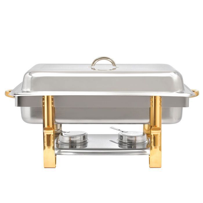 Chauffe-Plats Inox 9L Lot De 2 - Buffet Traiteur Avec Bord Roulé - Carré Doré