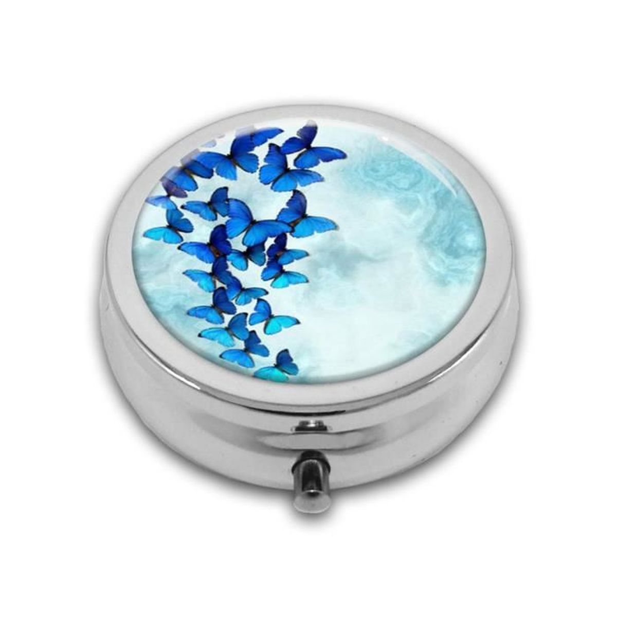 Boîte à Pilules Ou à Bijoux Ronde – Décor Floral & Cabochon Vert