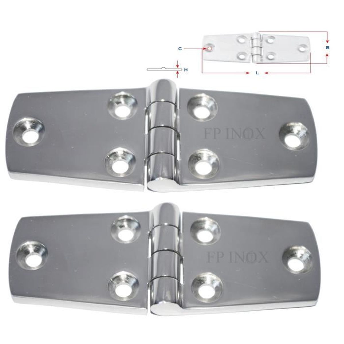 inox A4-316 Charnière inox 75x38mm Epaisseur 4,5mm Lot de  2