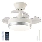 IZOWE 26" Ventilateur de plafond rétractable argent réversible ventilateur de plafond avec lumière LED 6 vitesses avec salon