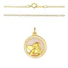 BIJOUTERIE PAPILLON BLEU Collier - Enfant - Chaîne et Pendentif - Médaille - Ange - Baptême - Nacre - Blanc - Or Jaune Vermeil - 14 Carats - 45 cm