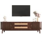 DRIPEX Meuble TV en mélange de bois naturel avec portes et tiroirs, Meuble TV avec côtés en rotin, Style maison de campagne naturelle