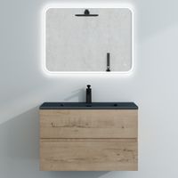Meuble Salle De Bain Suspendu Blanc Mat 100x48x50cm - 2 Tiroirs Soft-Close Avec Lavabo Résine - Design Aqualis