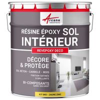 Peinture Sol - Résine Epoxy effet Miroir - REVEPOXY DECO  Jaune zinc ral 1018 - kit 5 Kg (jusqu'à 14m² pour 2 couches)