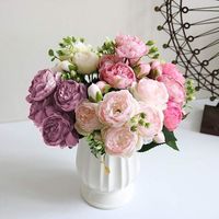 5 pcs de fleurs artificielles décoration rose 5 têtes de fausses fleurs en soie , adaptées à la décoration de la maison et du