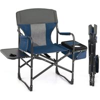 GOPLUS Chaise de Camping Pliante avec Table Latérale/Sac Isotherme,Charge 180KG,Portable avec Accoudoirs Rembourrés,Bleu