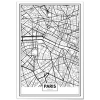 Dibond Aluminium Panorama Carte de Paris 35x50 cm - Imprimée sur Blanc Alu Dibond - Tableau Ville Noir Blanc