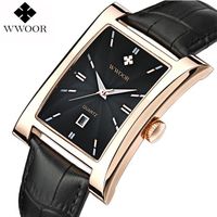 WWOOR élégant montre pour homme haut de luxe en cuir étanche Date hommes d'affaires Quartz or montre noire