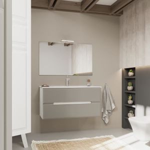 MEUBLE VASQUE - PLAN Meuble de salle de bain suspendu avec tiroirs gris mat et structure chêne blanc 100cm - KVstore