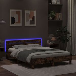 STRUCTURE DE LIT TAM Cadre de lit avec tête de lit et LED chêne fumé 140x190 cm  DR020