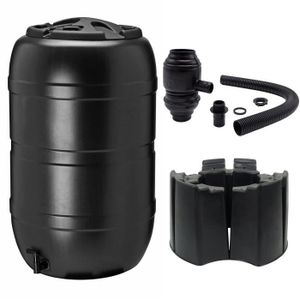COLLECTEUR EAU - CUVE  NATURE Récupérateur d'eau kit - 210 litres - Forme tonneau - Traité anti-UV - Fabriqué en Europe - Noir