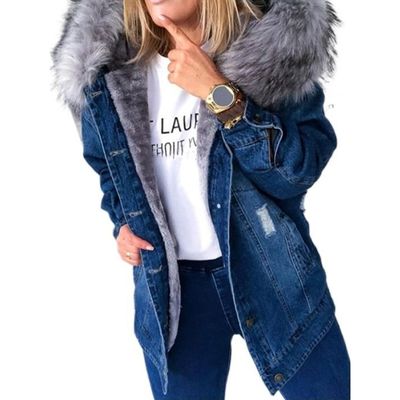 Veste en jean femme veste d hiver en fourrure pour Dark blue