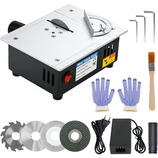 Mini Scie à Table 200W Multifonction – Portable Précision Bois + Ponçage Polissage, 4 Lames, Profondeur 0-35 Mm