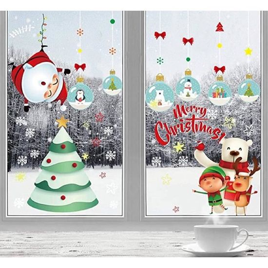Stickers Noël Fenêtre Réutilisables – 243 Autocollants PVC électrostatiques, Sans Colle, Motifs Sapins Et Flocons