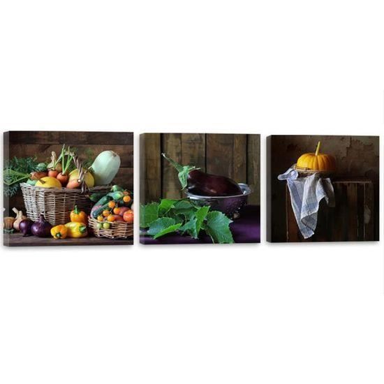 Tableau Decoration Murale Legumes Citrouilles 120x40 Cm Impression Sur Toile Set Photographie De Nourriture La Cuisine Restaurant Cdiscount Maison