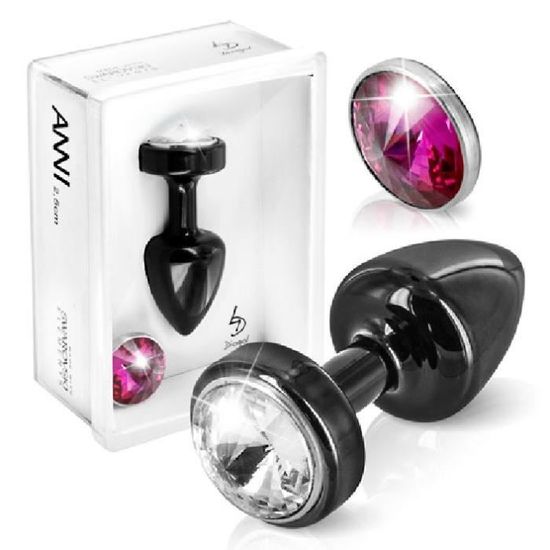 Plug anal noir 7 cm avec élément Swarovski interchangeable - Aluminium