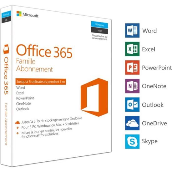 Logiciel de bureautique Microsoft Office 365 Famille