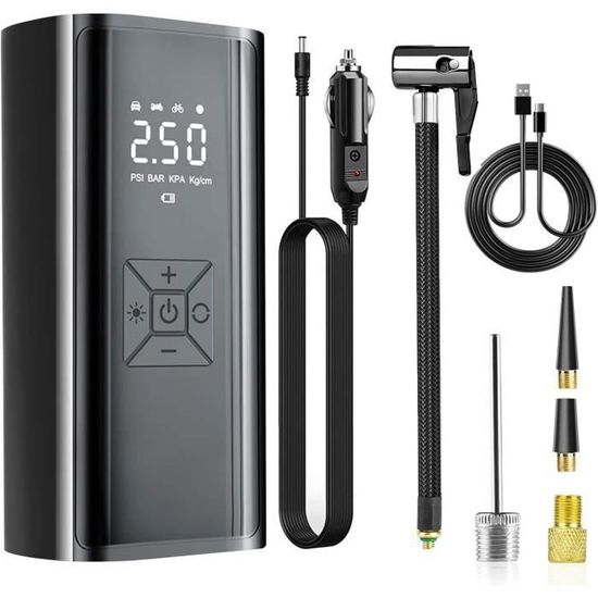 Compresseur Air Portatif 150PSI Booteek - Sans Fil Avec Jauge - Pour Voiture, Vélo, Ballons