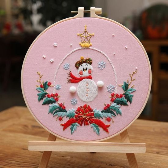 Kit Broderie Noël Débutant - 2 Motifs Colorés DIY - Kit Complet Avec Fils, Cercle Et Patron - Loisir Créatif Adulte & Ado