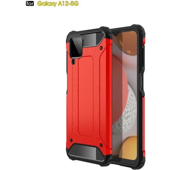 Coque Antichoc Samsung Galaxy A12, Dur PC+Doux Silicone Bumper Double Couche Protection pour Samsung Galaxy A12, Rouge