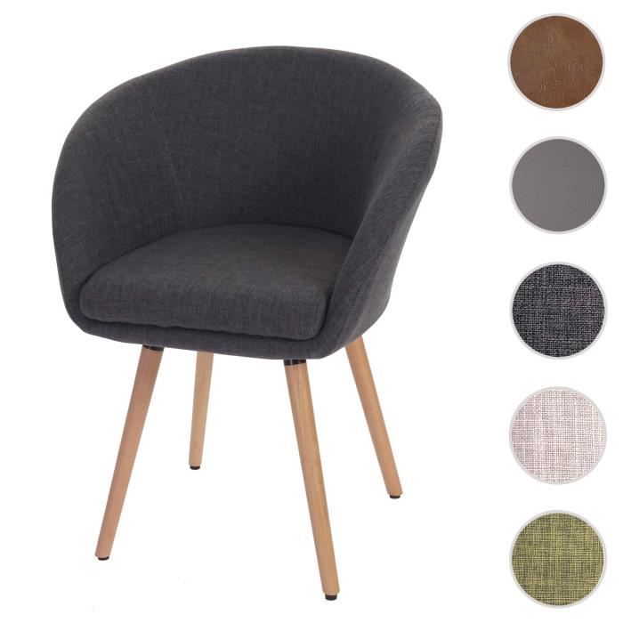 Chaise de salle à manger Malmö T633, fauteuil, design rétro des années 50 ~ tissu, gris