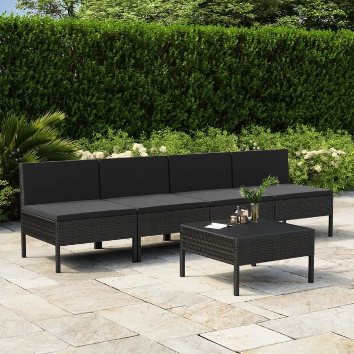 Salon de jardin 5 pcs - Mobilier de Jardin Meubles de Terrasse Mobilier de Patio- avec coussins Résine tressée Noir Chic♕9337