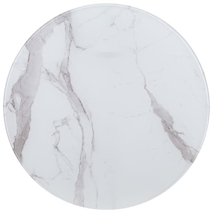 PLATEAU DE TABLE -Dessus de table - Blanc ?80 cm Verre avec texture de marbre