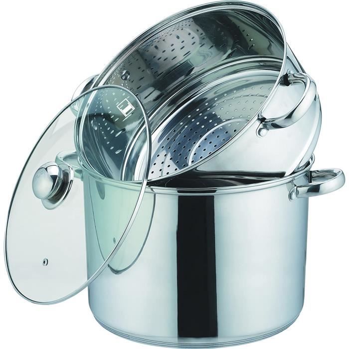 Kamberg - 0008074 - Couscoussier / Cuit Vapeur / Faitout 3 en 1 -Diamètre 30 cm - 15 Litres - Acier Inoxydable Haute Qualité - Couve
