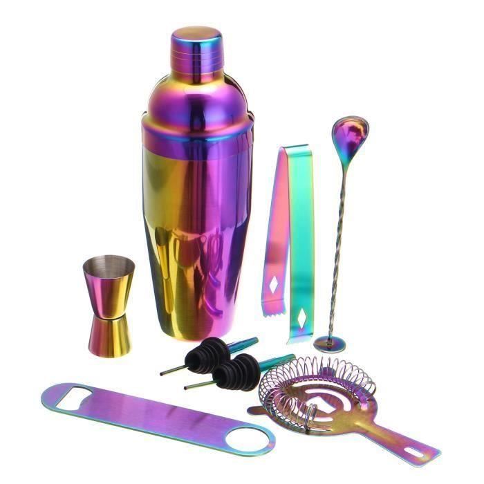 8pcs Set de Shaker à Cocktail arc-en-ciel magique Mélangeur Verres à cocktail 750ml Ve32454