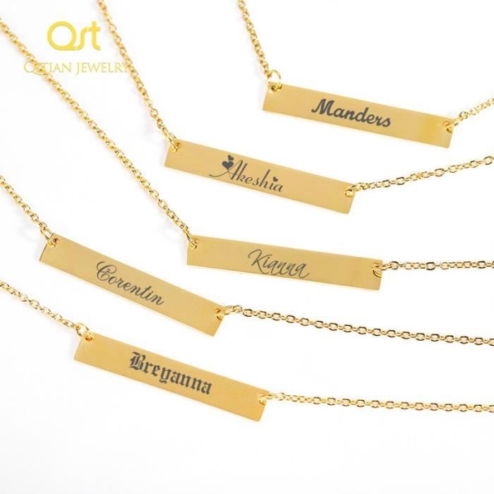 Collier personnalisé de barre collier de nom gravé par coutume collier de plaque signalétique d'acier inoxydable d