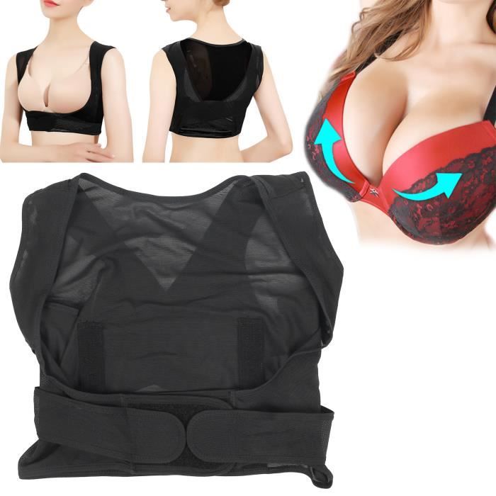 Correcteur de Posture Réglable Femme Support Soutien‑Gorge de Poitrine à Épaule de Dos(Noir XL)